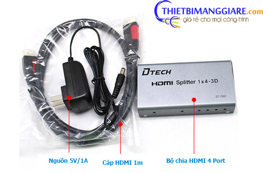 Bộ chia cổng HDMI 1 ra 4 cổng Dtech DT-7007 -3