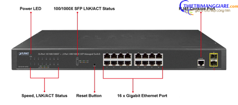 Switch chia mạng PLANET GS-4210-16T2S 16 port