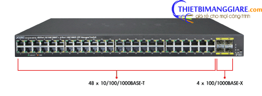 Switch chia mạng PLANET GS-4210-48T4S 48 Port BASE-T + 4 Port BASE-X
