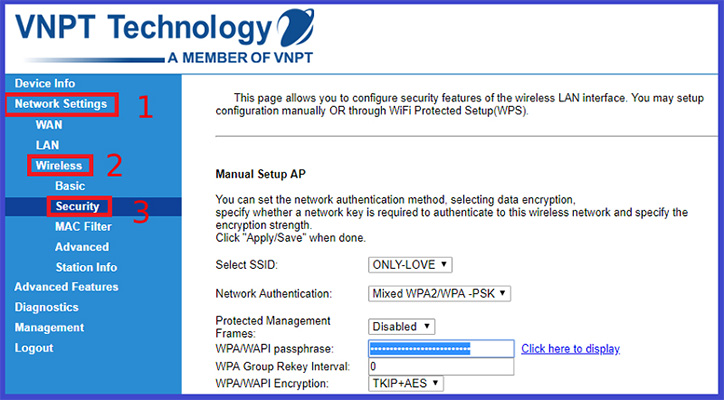 hình ảnh hướng dẫn đổi mật khẩu WiFi VNPT qua trình duyệt web