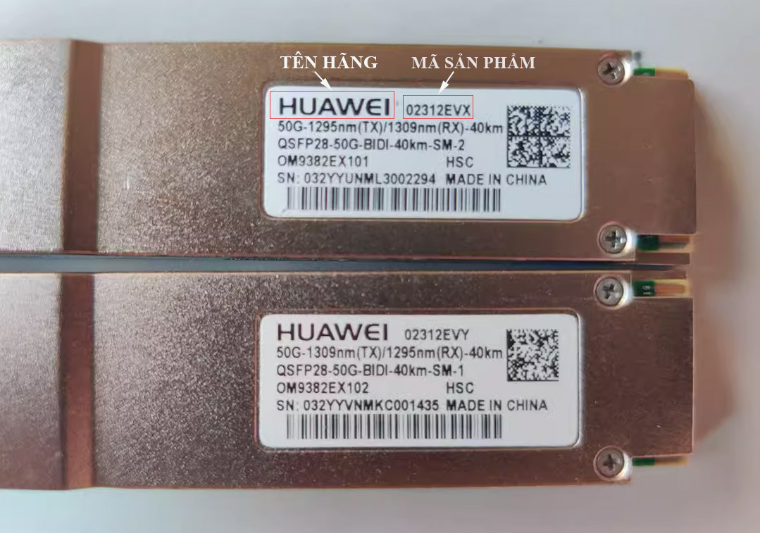 ảnh thông số kỹ thuật trên Module SFP của Huawei